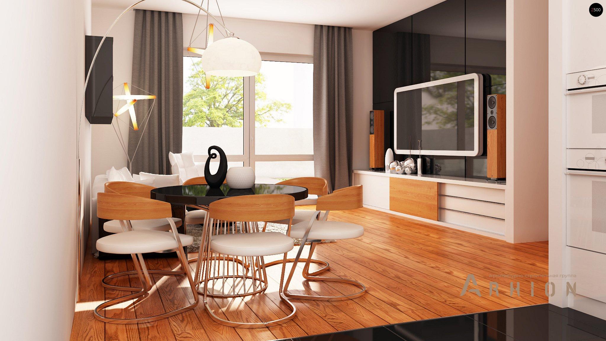 4. Проект одноэтажного дома в европейском стиле с двускатной кровлей, Z7 L GL, площадью - 106 кв c терассой, гаражом